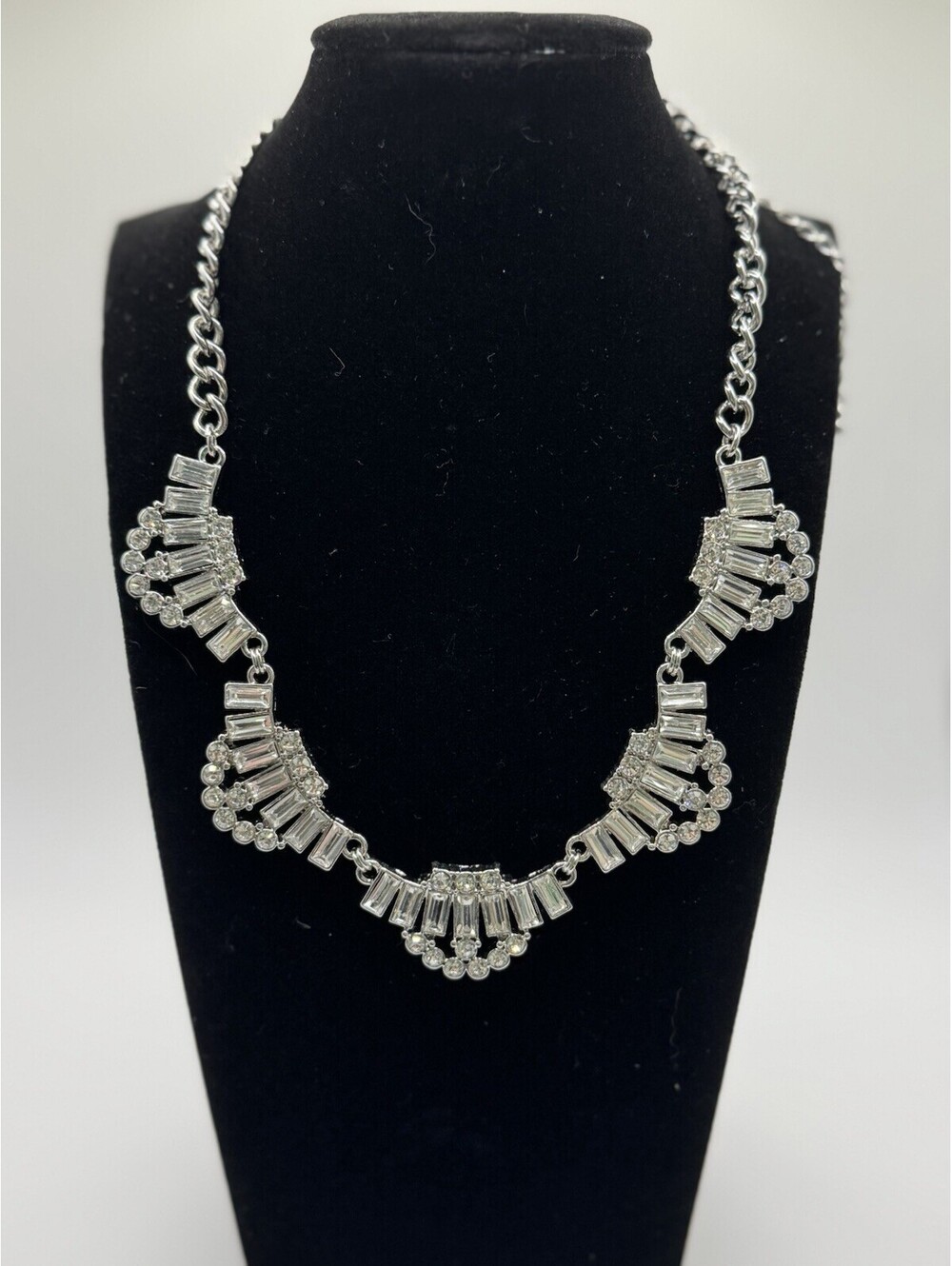 Premier Design Silver Tone Baguette Crystal Statement Collar Necklace 16 Inch